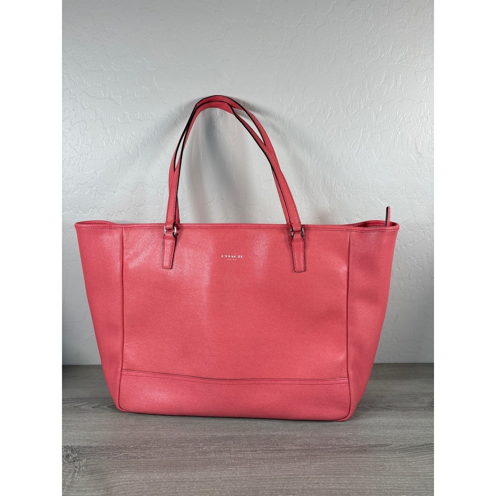 Coach Metro Tote Coral Pink Crossgrain Leather Shoulder Carryall Bag Work Laptop